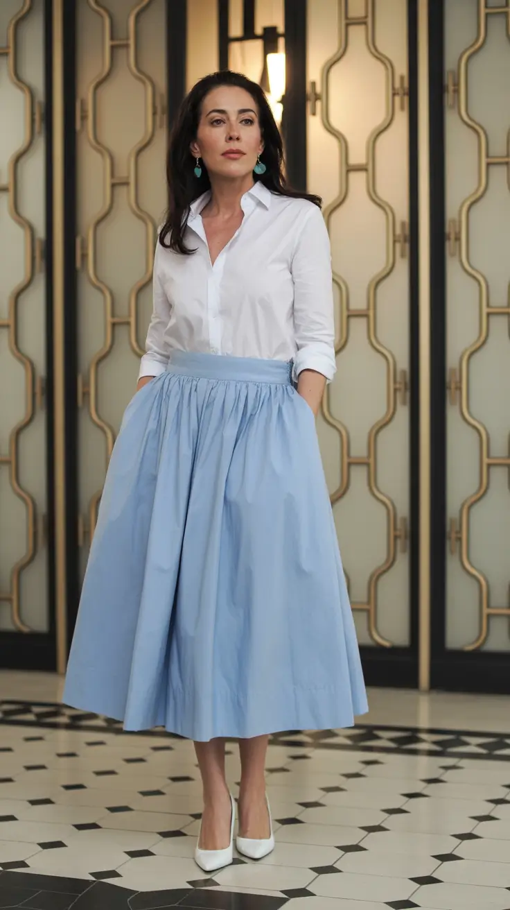 fall outfits for women over 50+Blue Skies & Button-Downs