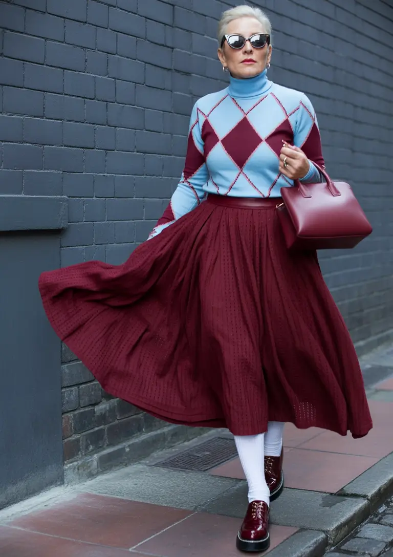 fall outfits for women over 50+Burgundy Ballet with a Twist