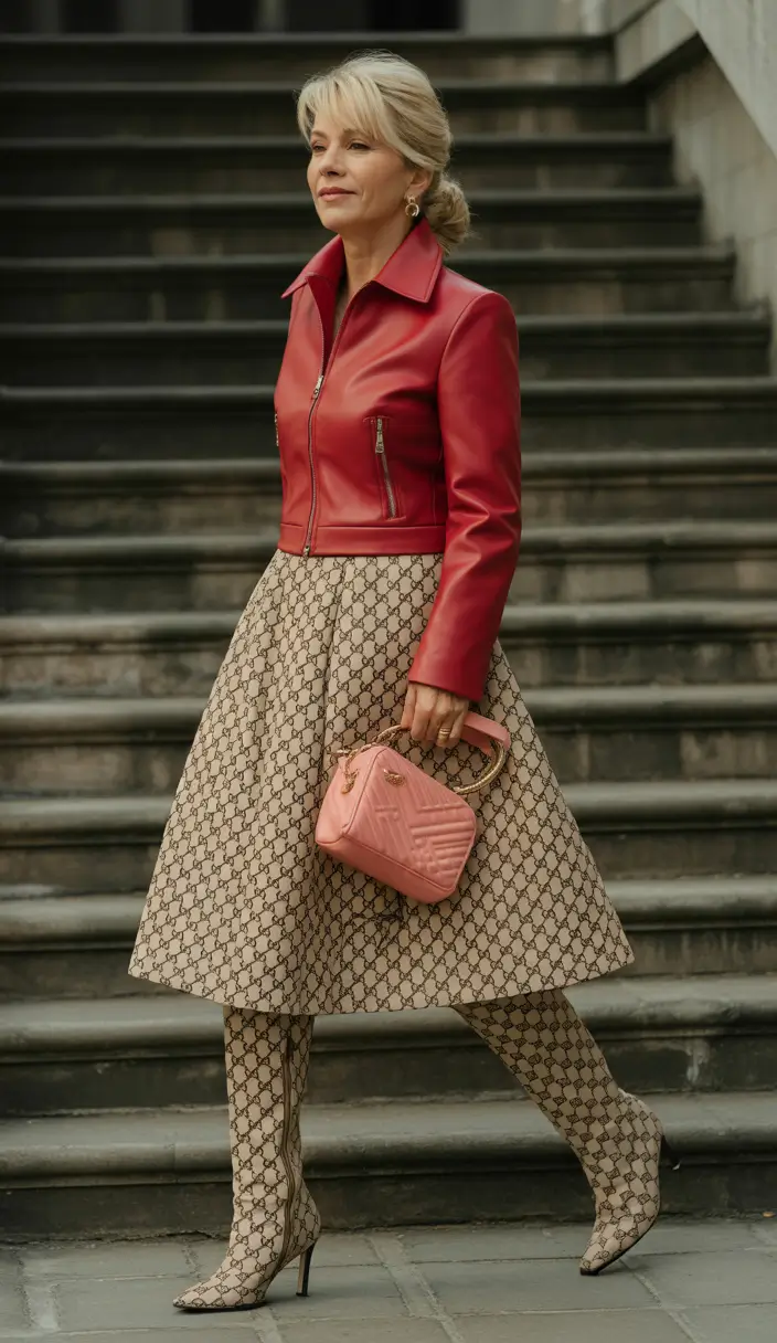 fall outfits for women over 50 Refined Patterns & Leather Accents