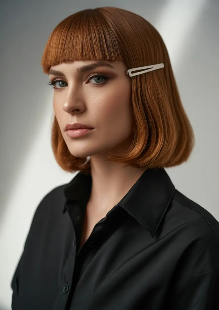 Fall haircut Modern Mod Bob with Sharp Bangs