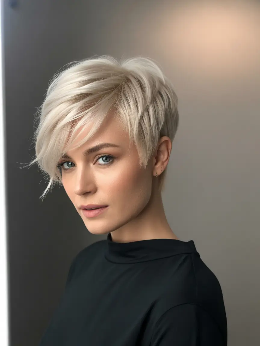 Fall haircut Textured Pixie with Side Fringe Sophistication