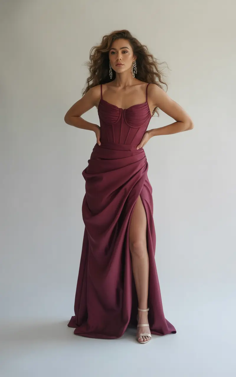 fall wedding guest dress Structured Romance in Deep Plum