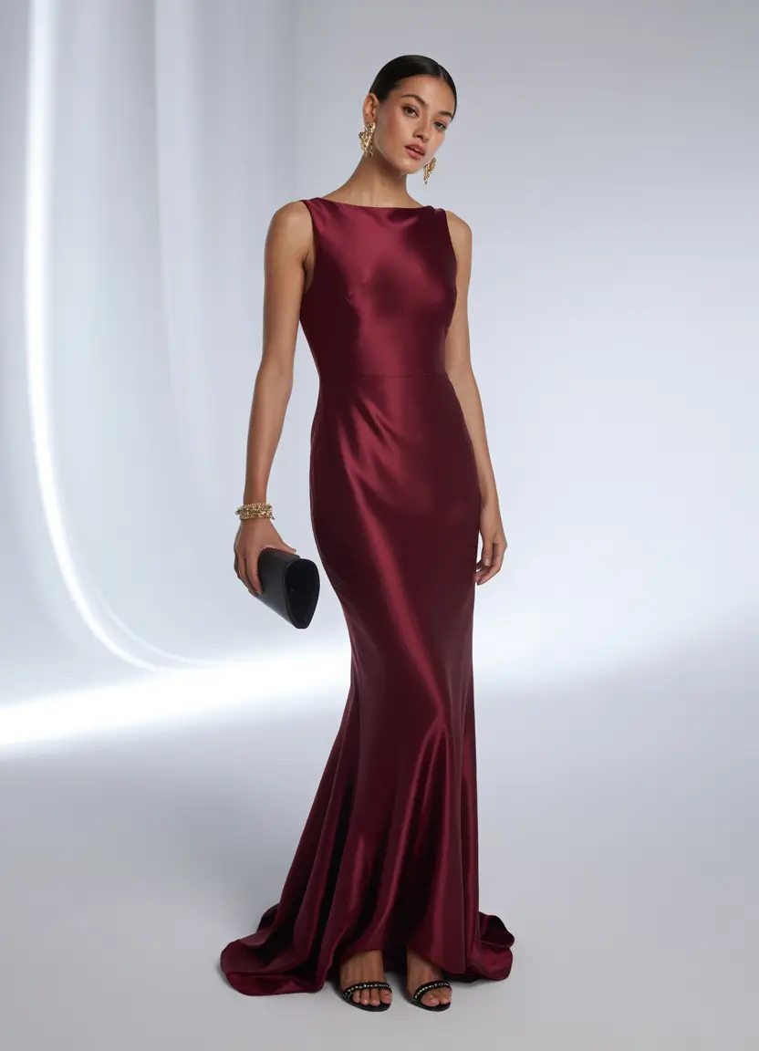 fall wedding guest dress Satin Siren in Classic Merlot