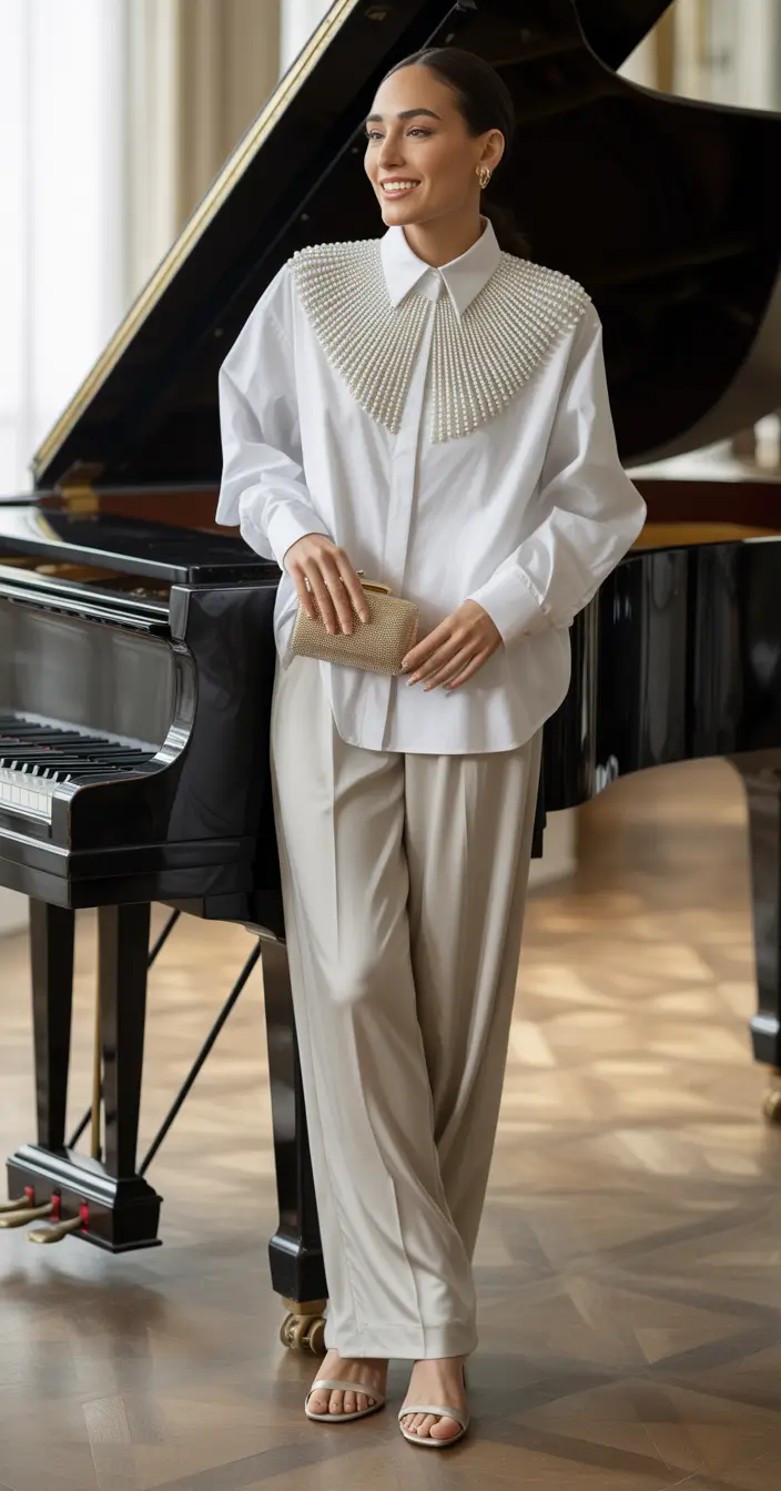 fall wedding guest dress Pearled Collars & Soft Confidence
