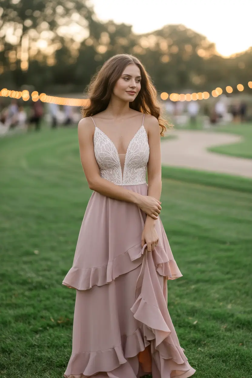 fall wedding guest dress Soft Blush Layers for Sunset I Do’s