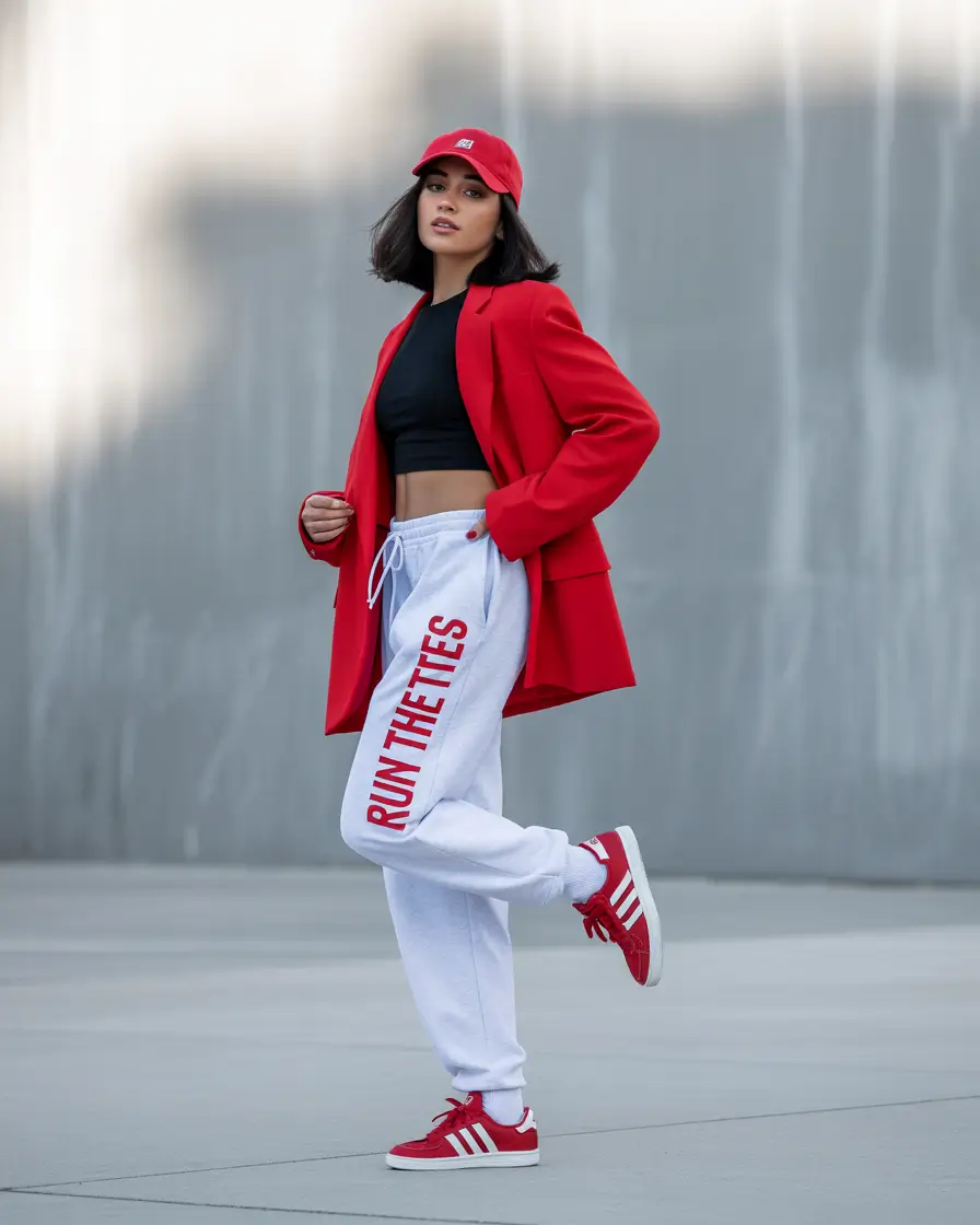 fall capsule wardrobe 2025 Street-Ready Sport Luxe in Bold Red