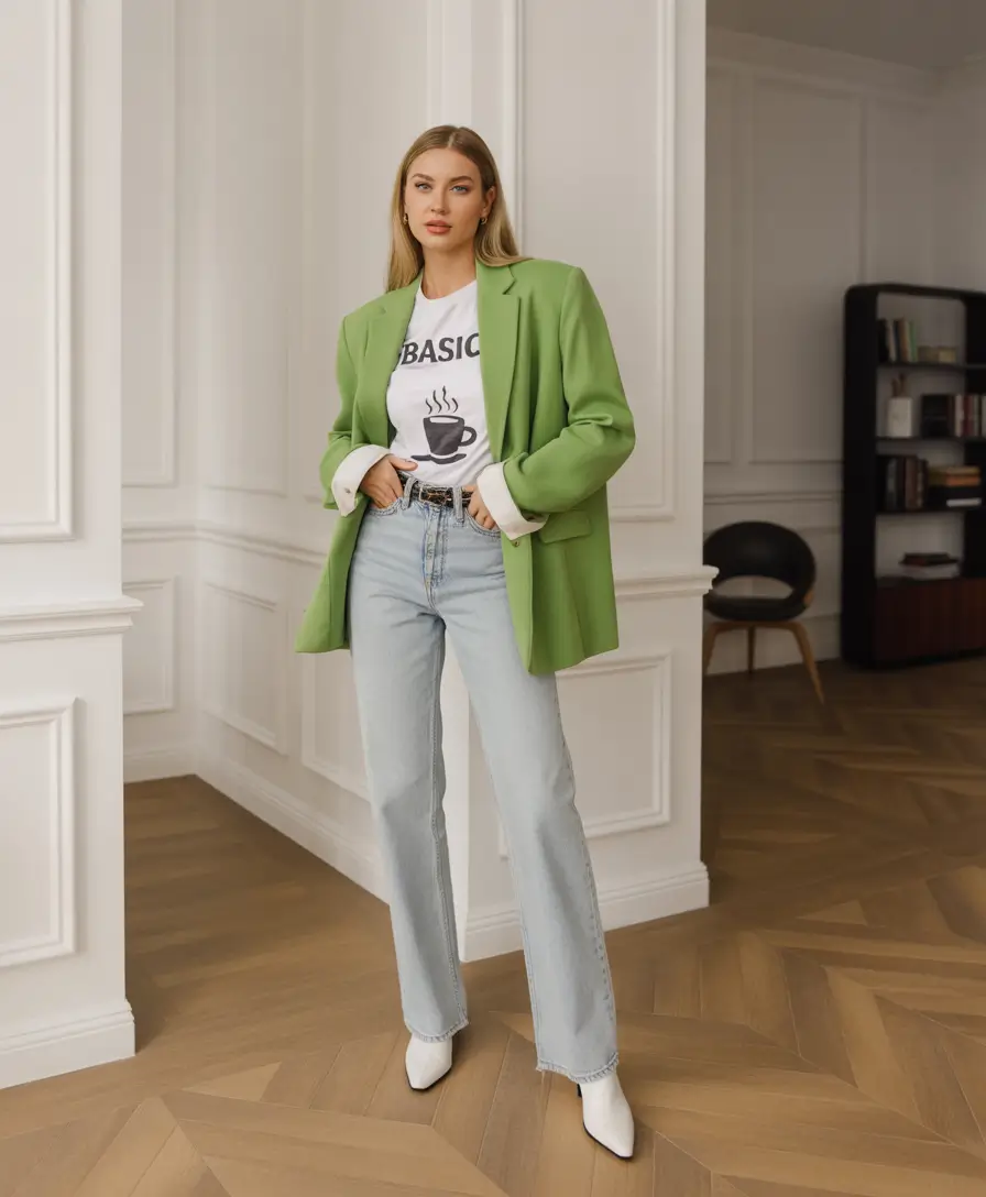 fall fashion outfits Green Blazers & Graphic Tees—The New Uniform