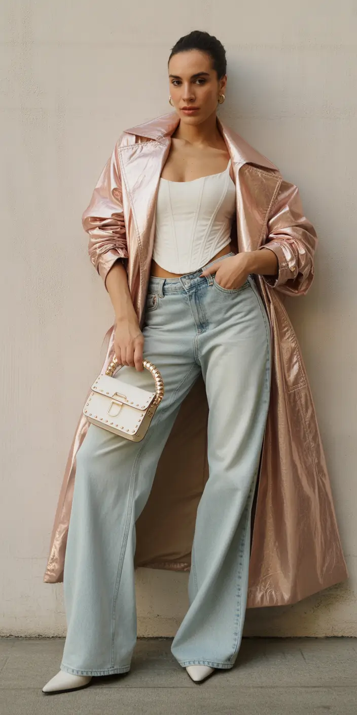 fall fashion outfits Metallic Drama with Denim Ease