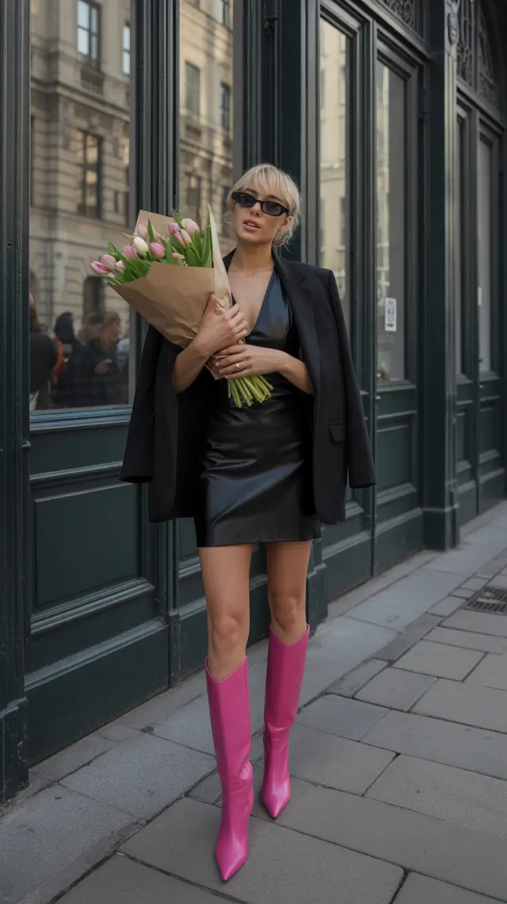 fall fashion outfits Black & Bold with a Pop of Pink