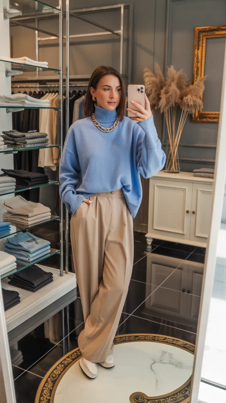 fall old money outfits Timeless Comfort in Powder Blue