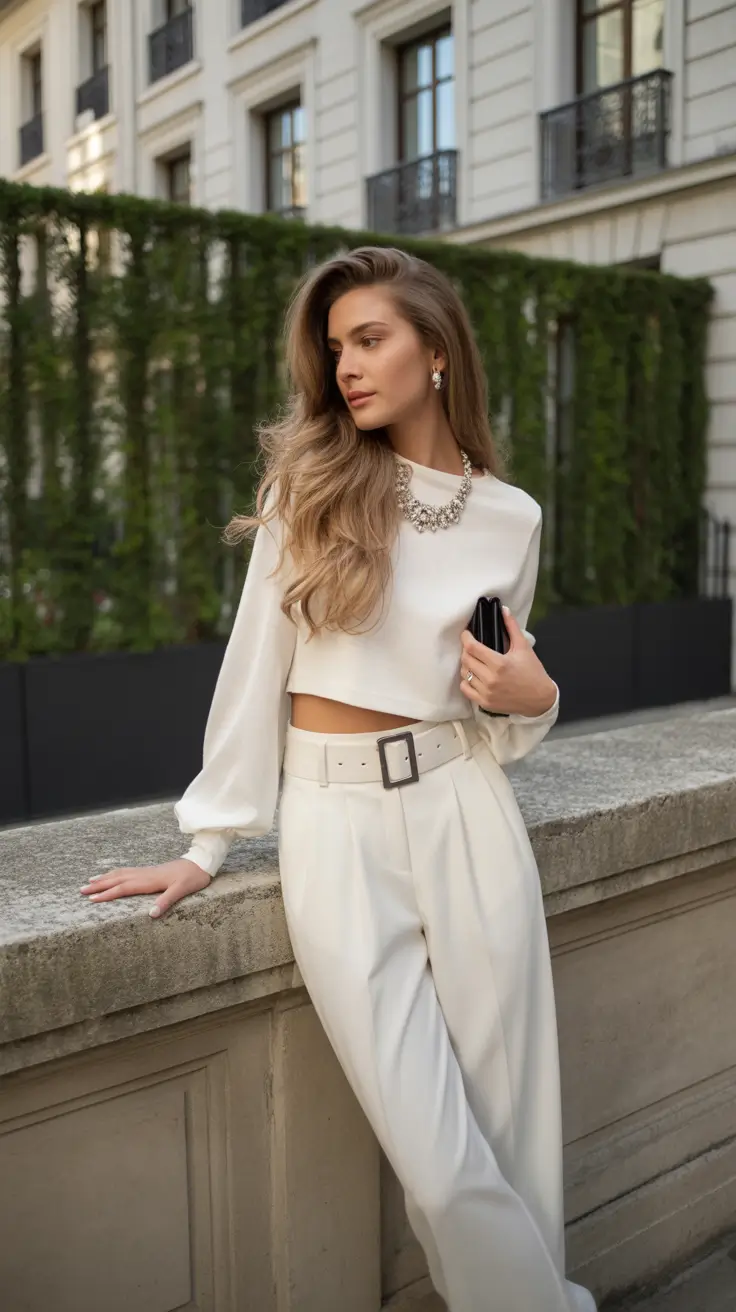 fall old money outfits Monochrome Glamour in Ivory