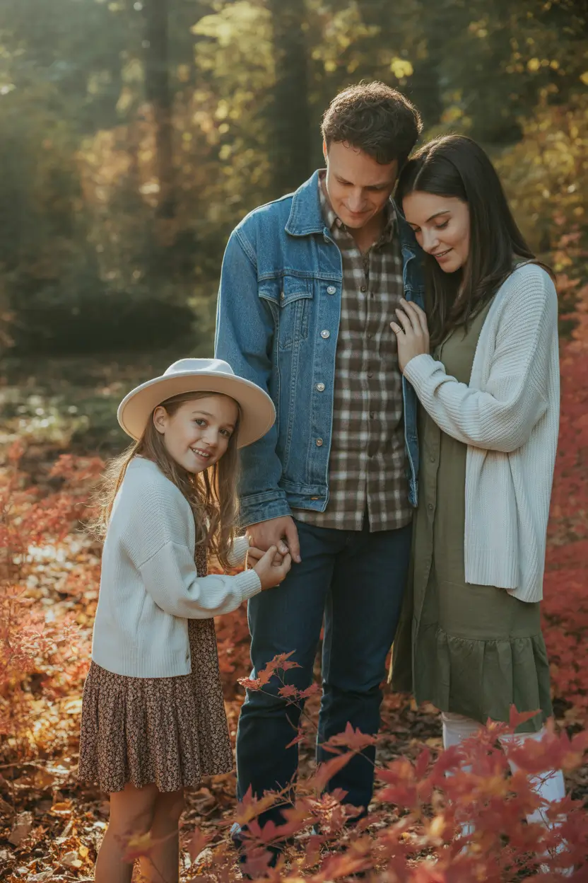 fall family pictures outfits 2025 Denim Layers and Early-Autumn Florals