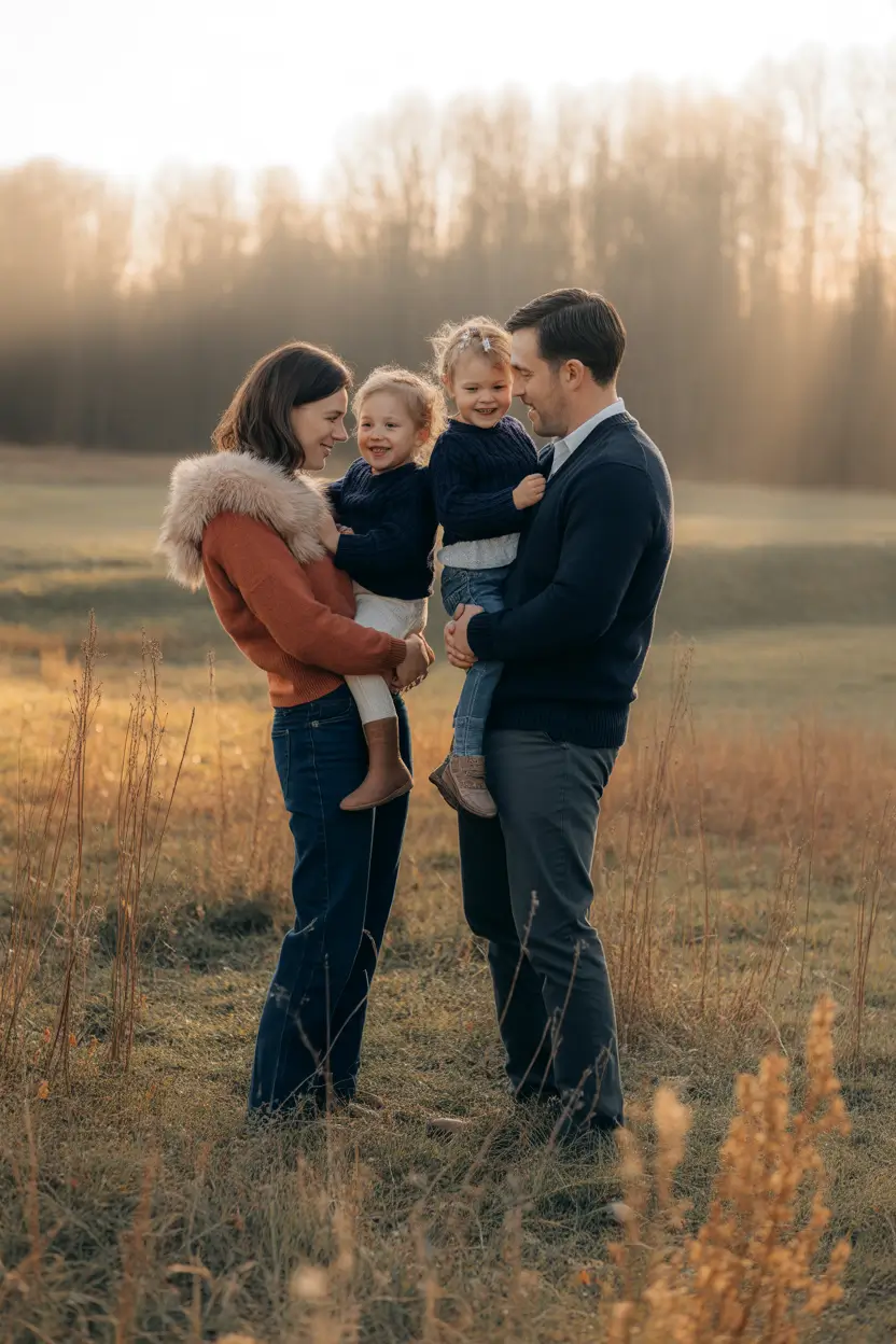fall family pictures outfits 2025 Muted Navy and Rust for Soft Golden Moments