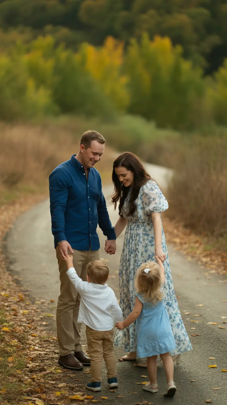 fall family pictures outfits 2025 Soft Blues and Casual Romance