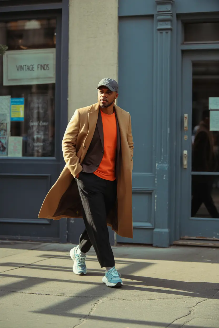 fall outfits for men Bold Color Pops Under Classic Layers
