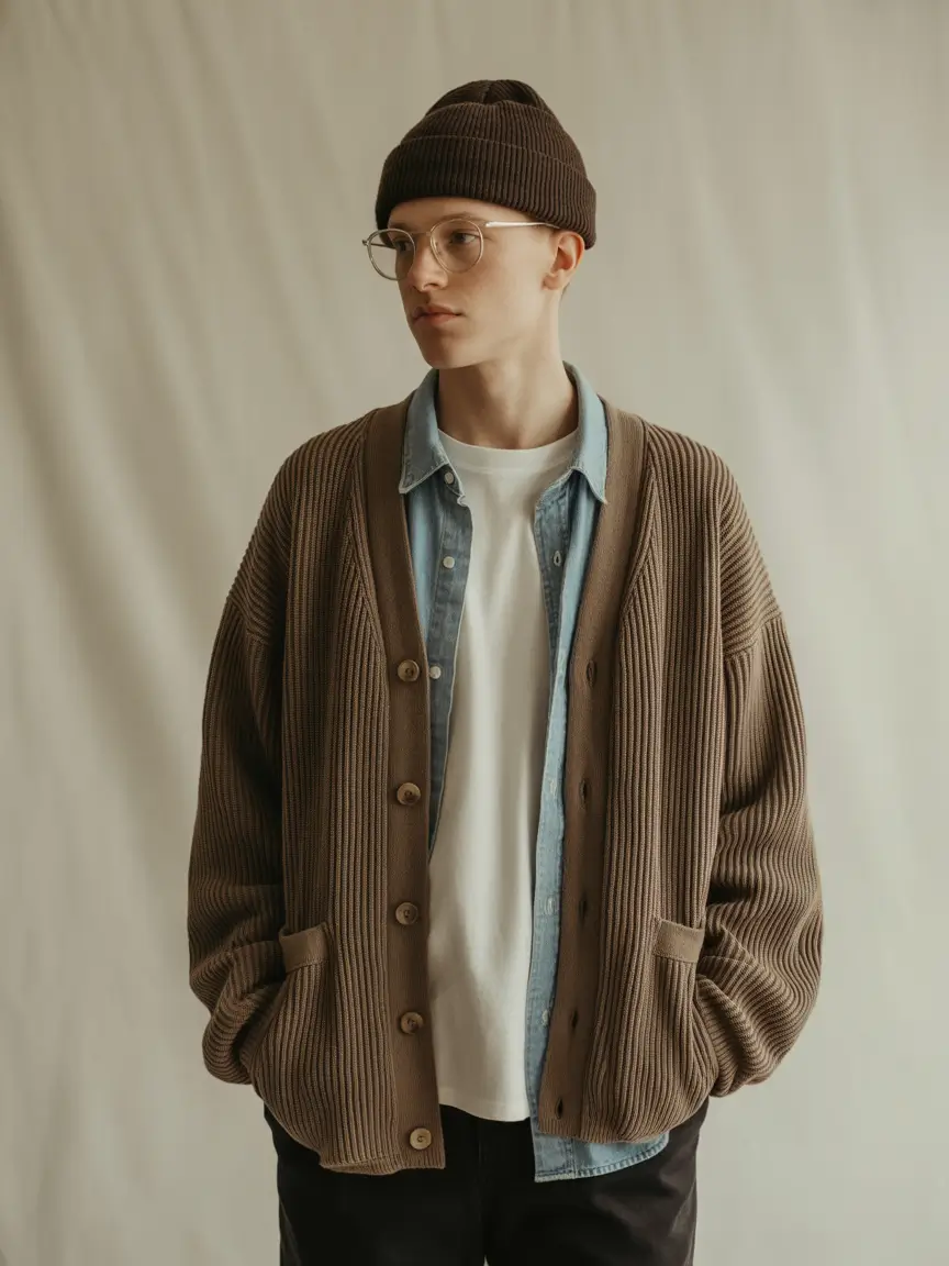 fall outfits for men Layered Texture with Artistic Simplicity
