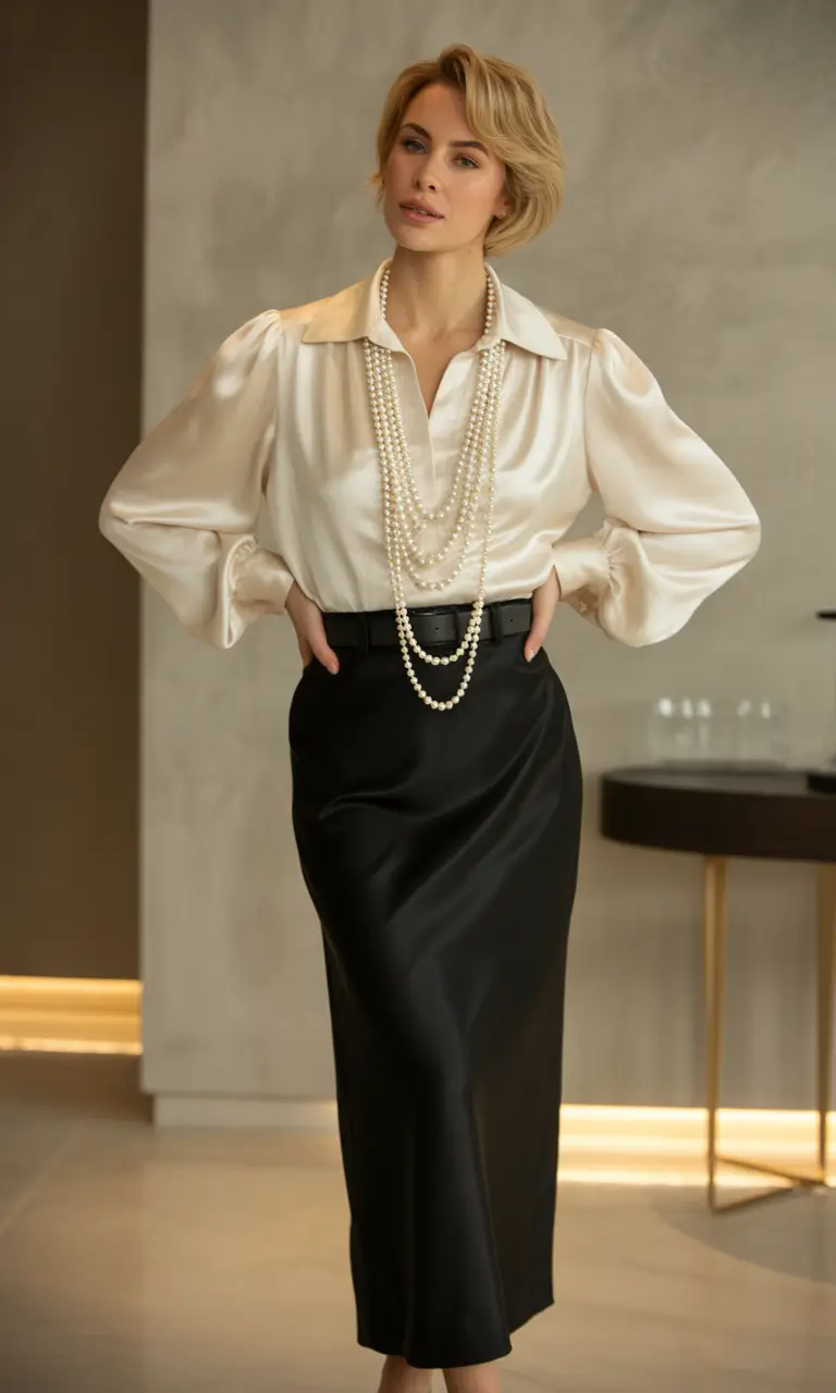 fall outfits Elegant Retro with a Pearl-Lined Twist