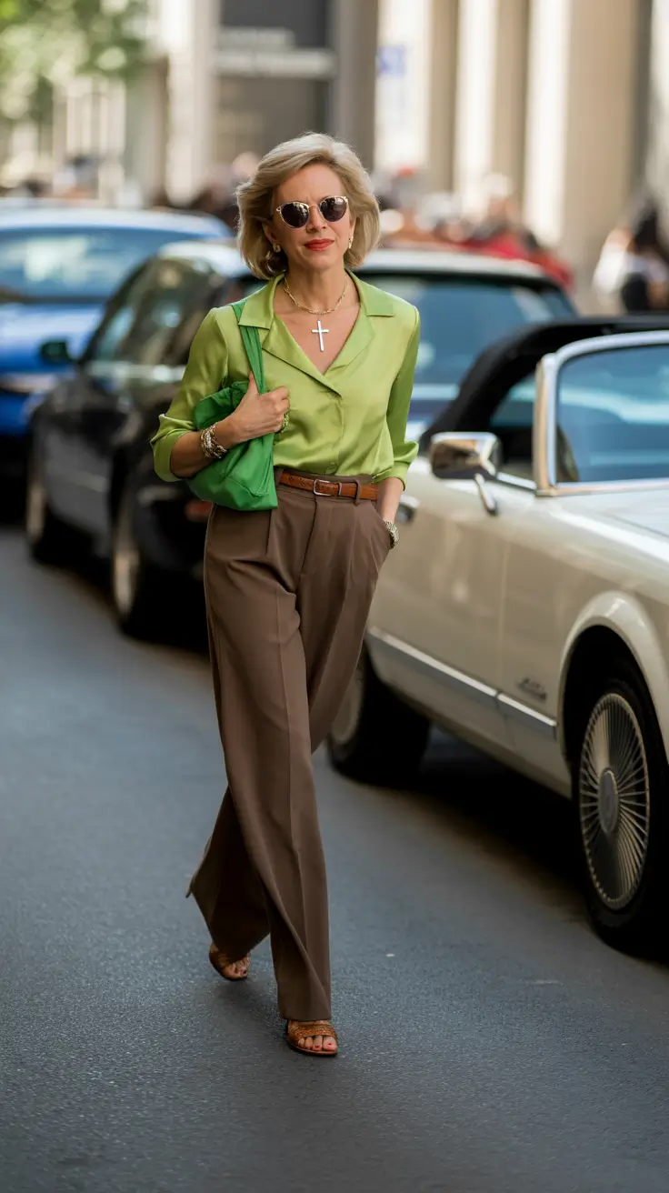 fall outfits Lime Pop Meets Earthy Brown: Everyday Joy