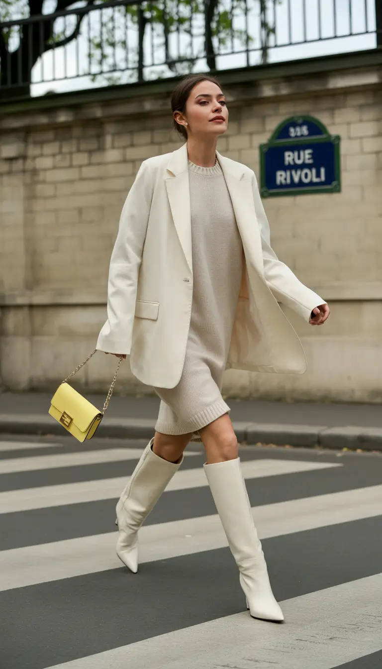 fall outfits with boots Modern Monochrome with a Pop