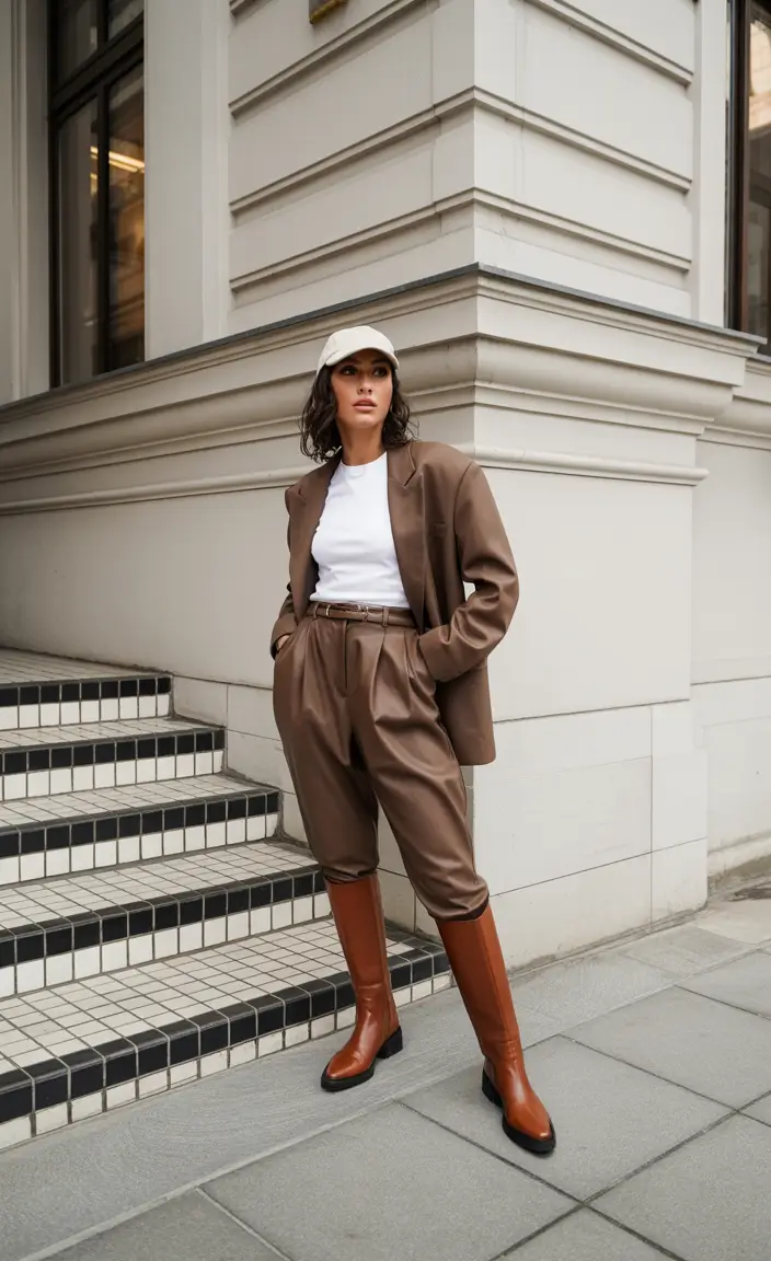 fall outfits with boots Cool-Girl Suiting with a Streetwear Edge