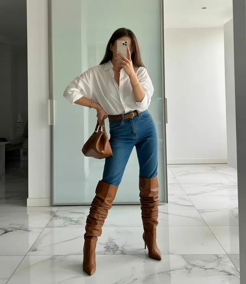 fall outfits with boots Iconic Denim and Slouchy Statement Boots