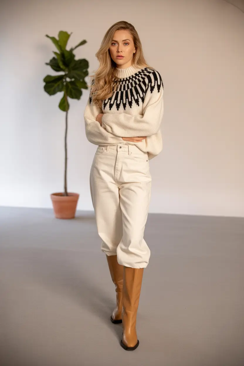 fall outfits with boots Cozy Knit Denim