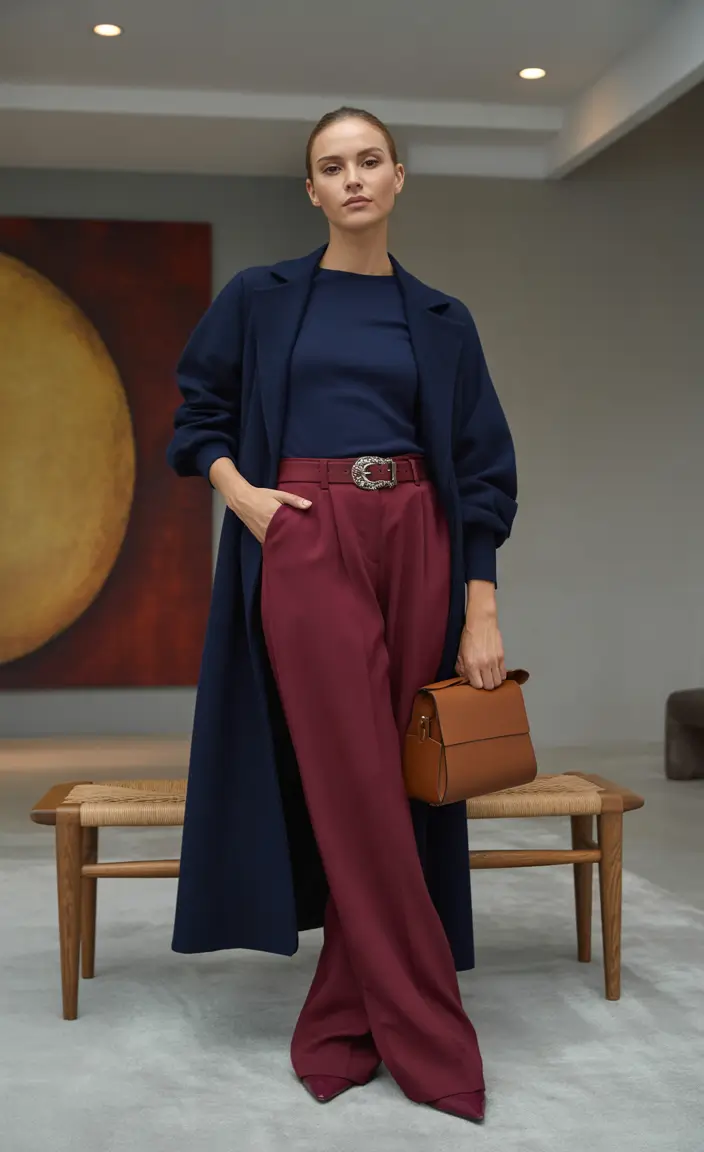 fall transition outfits 2025 Power Pairing: Navy and Maroon for Sophisticated Ease