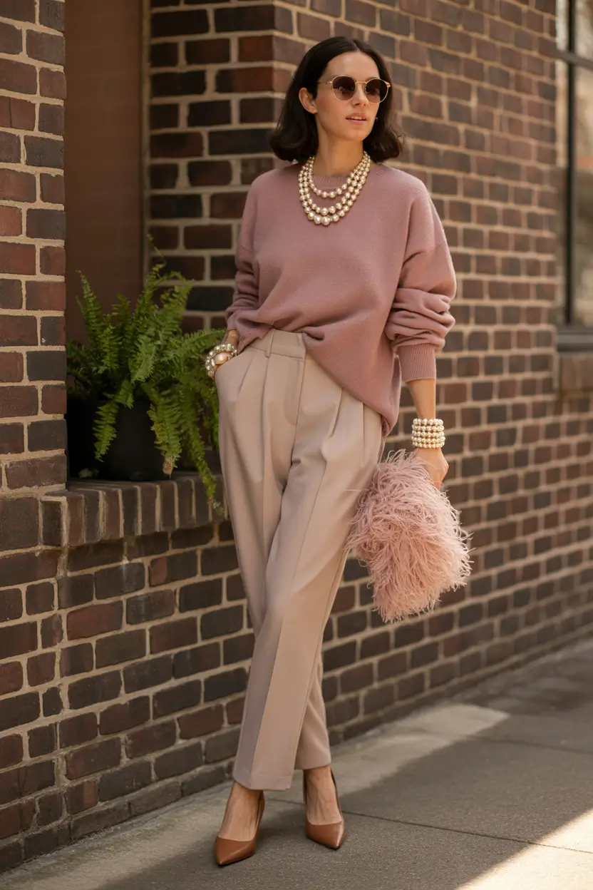 fall transition outfits 2025 Dusty Rose Drama Meets Cozy Luxury
