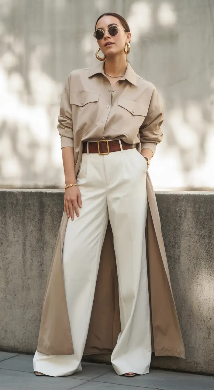 fall transition outfits 2025 Structured Neutrals with Statement Shape