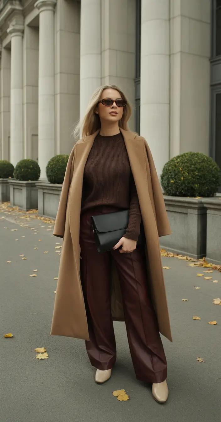fall transition outfits Monochrome Caramel in Luxe Fabrics