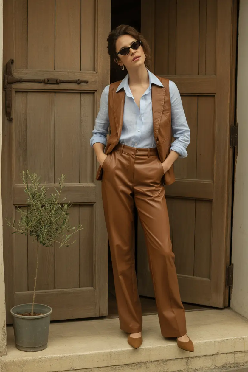 fall transition outfits Leather Suiting with a Modern Twist