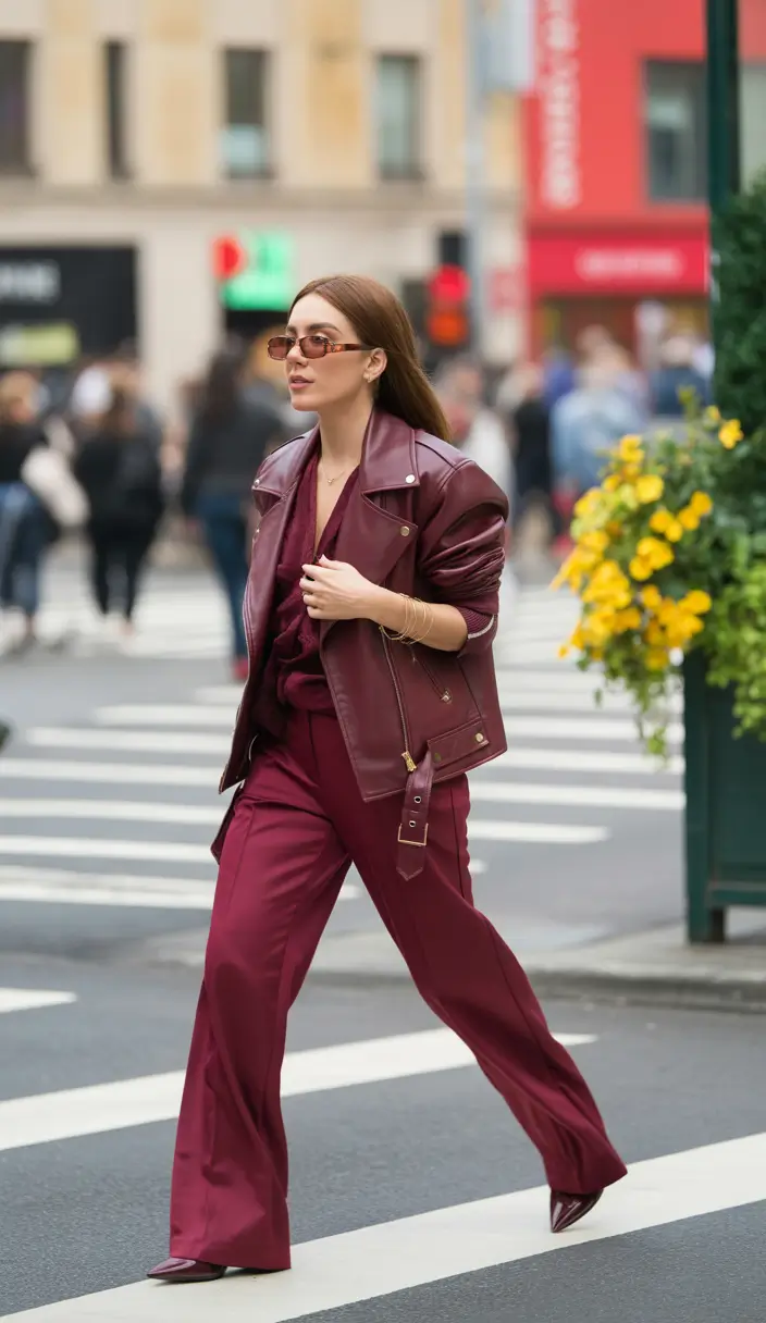 fall transition outfits Power Monochrome in Bold Burgundy