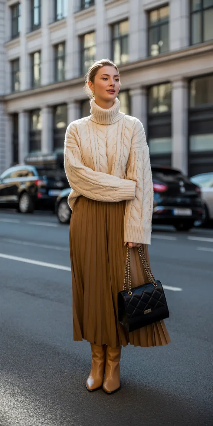 fall fashion inspo for women Cable Knit Chic for City Days
