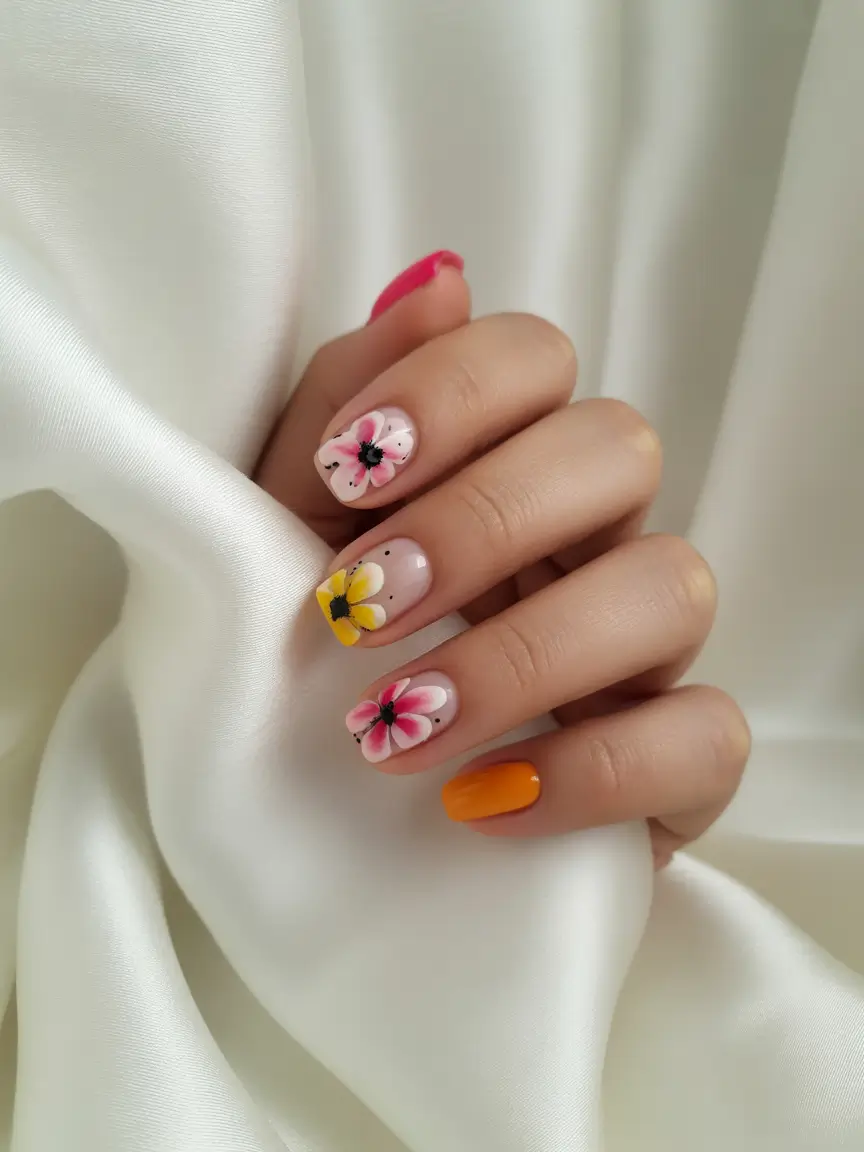 Floral Nail Ideas to Bloom in Summer 2025+Sunset Petal Pop