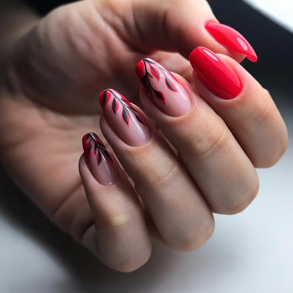 Floral Nail Ideas to Bloom in Summer 2025+Red Heat with Shadowed Petals