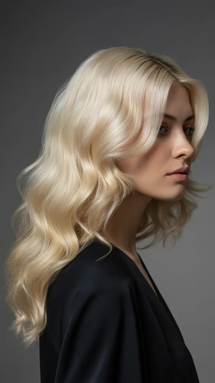 August haircuts+Glossy Hollywood Blonde with Soft Retro Waves