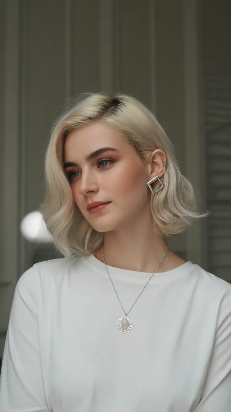 August haircuts+Soft Platinum Bob with a Side-Swept Flow