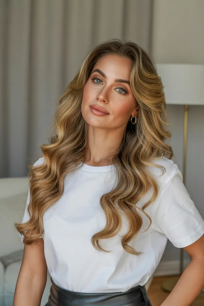 August haircuts+Caramel Luxe Waves with Glam Layers