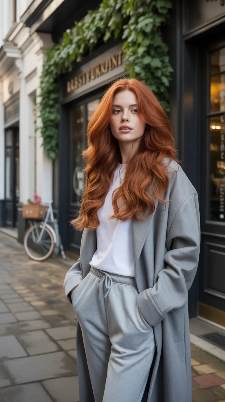 Fall hair color Vibrant Auburn on a Cozy Street Look