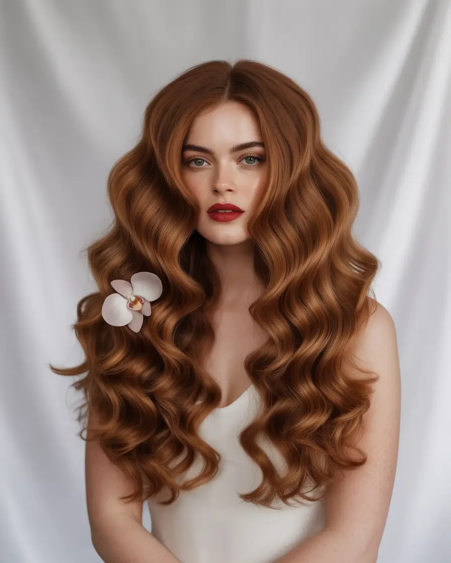 Fall hair color Retro Cinnamon Curls for the Drama Lover