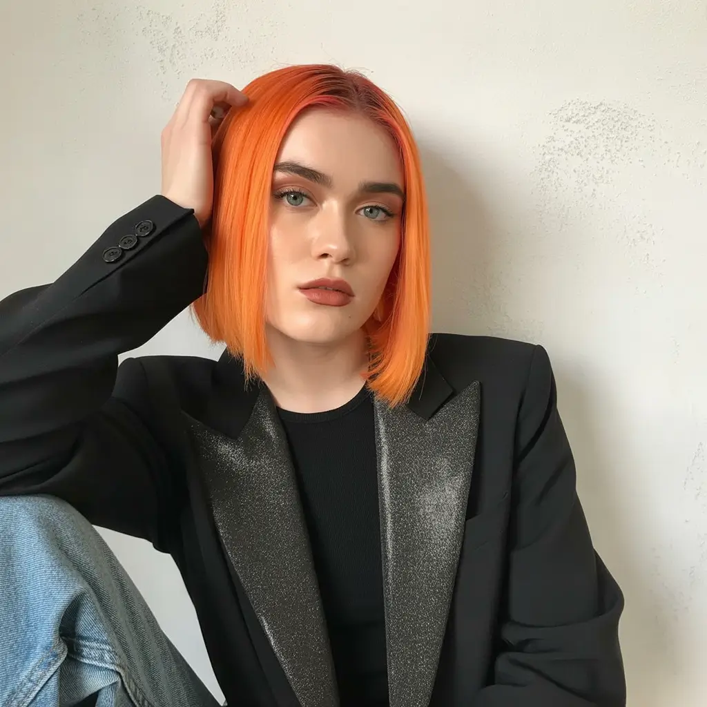Fall hair color Fluorescent Tangerine Bob with a Bold Statement
