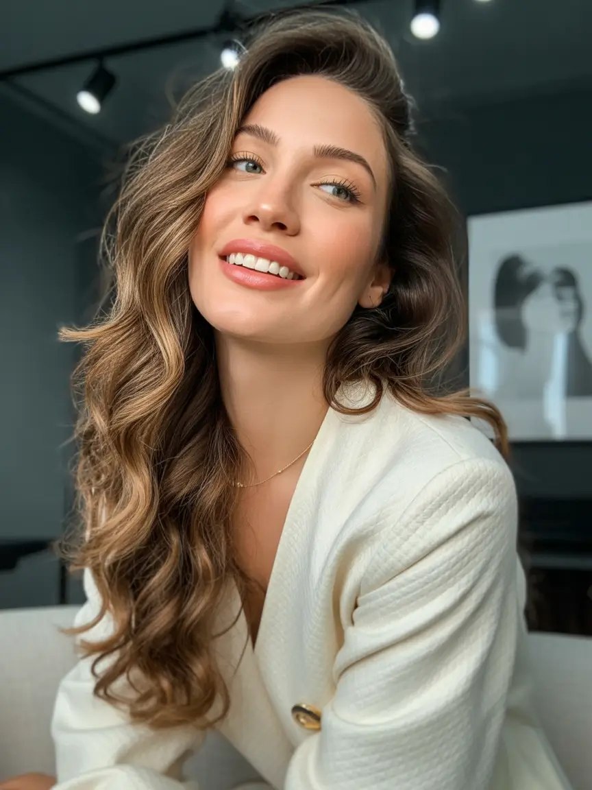 Fall hair color+Soft Curls With Espresso Balayage