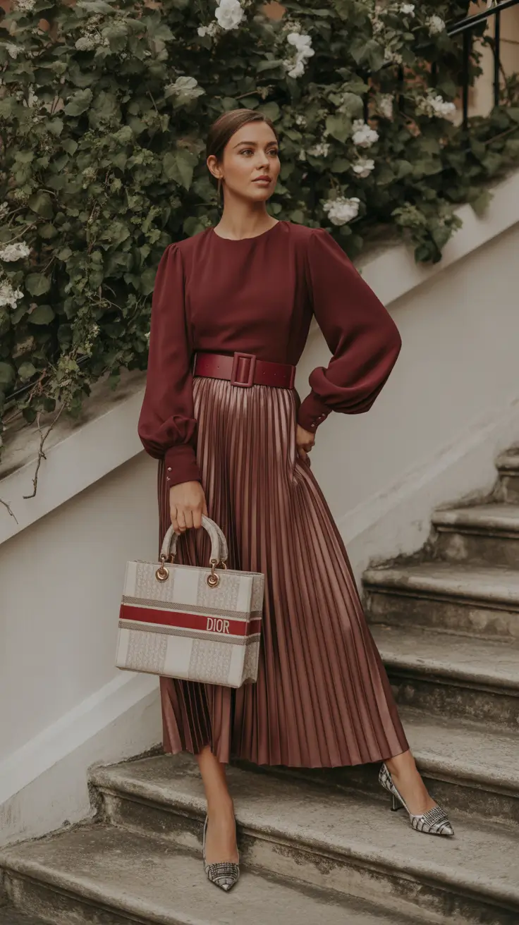 fall skirt outfits Wine and Shine: A Fall Power Look
