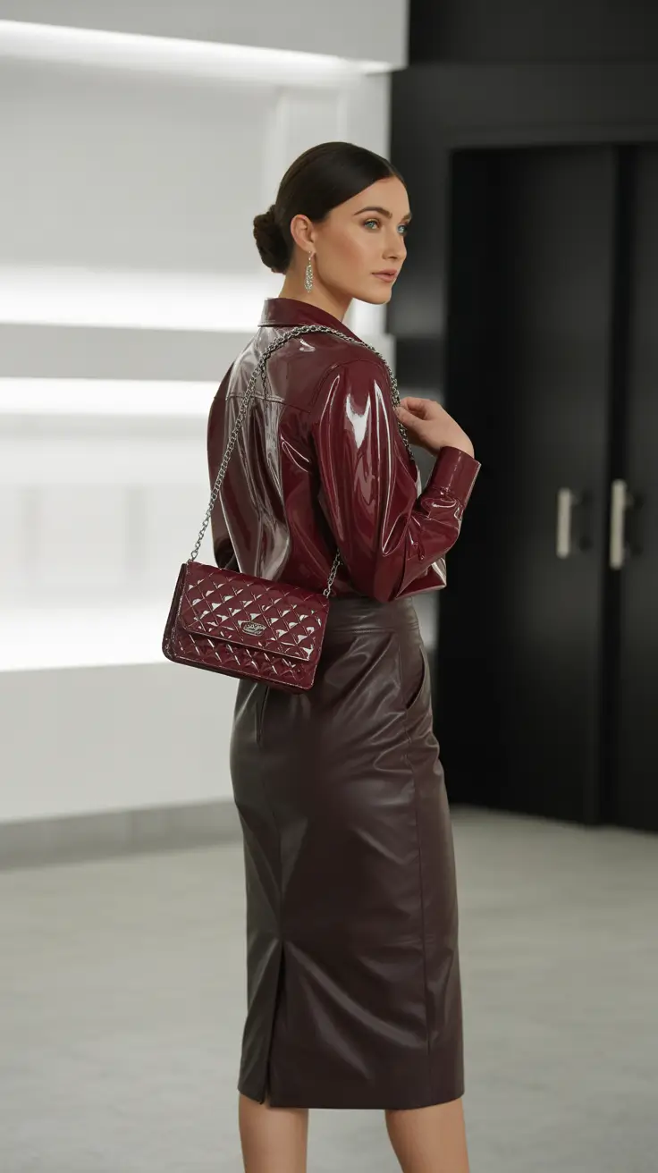 fall skirt outfits Fall Power Dressing in Wine-Gloss Tones