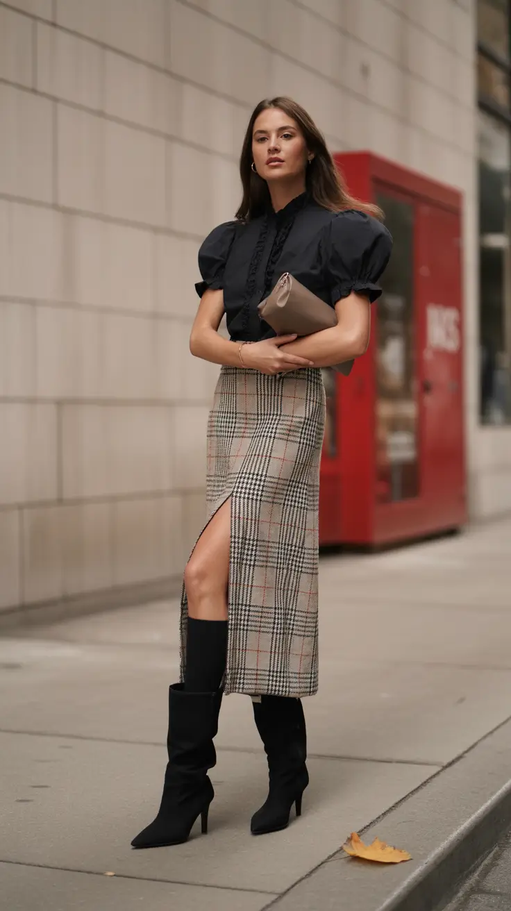 fall skirt outfits Refined Plaid with a Statement Slit