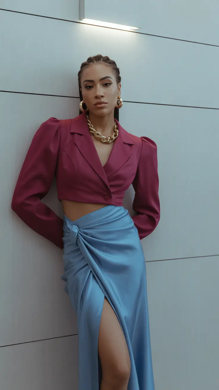 fall skirt outfits Colorblock Drama in Silk and Power