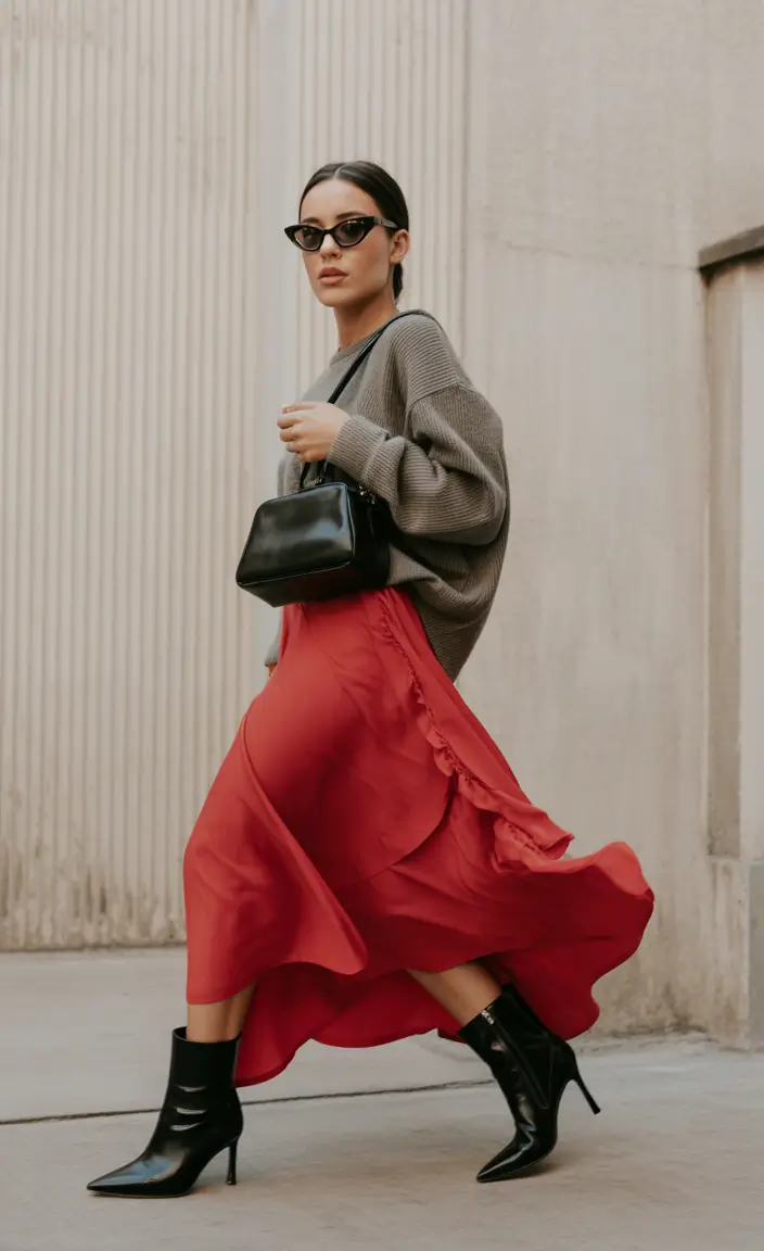 fall skirt outfits Ruffled Red in Motion