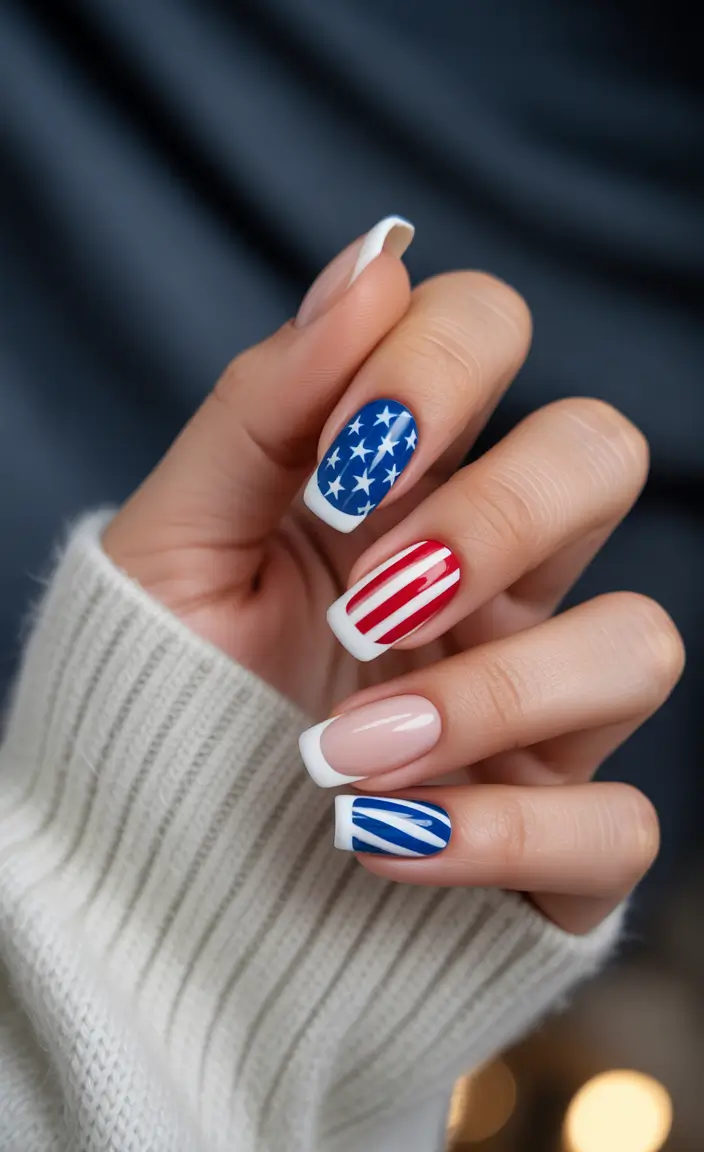 Inspired Nail Designs for July 4th 2025 French Twist Americana: Retro Meets Trend