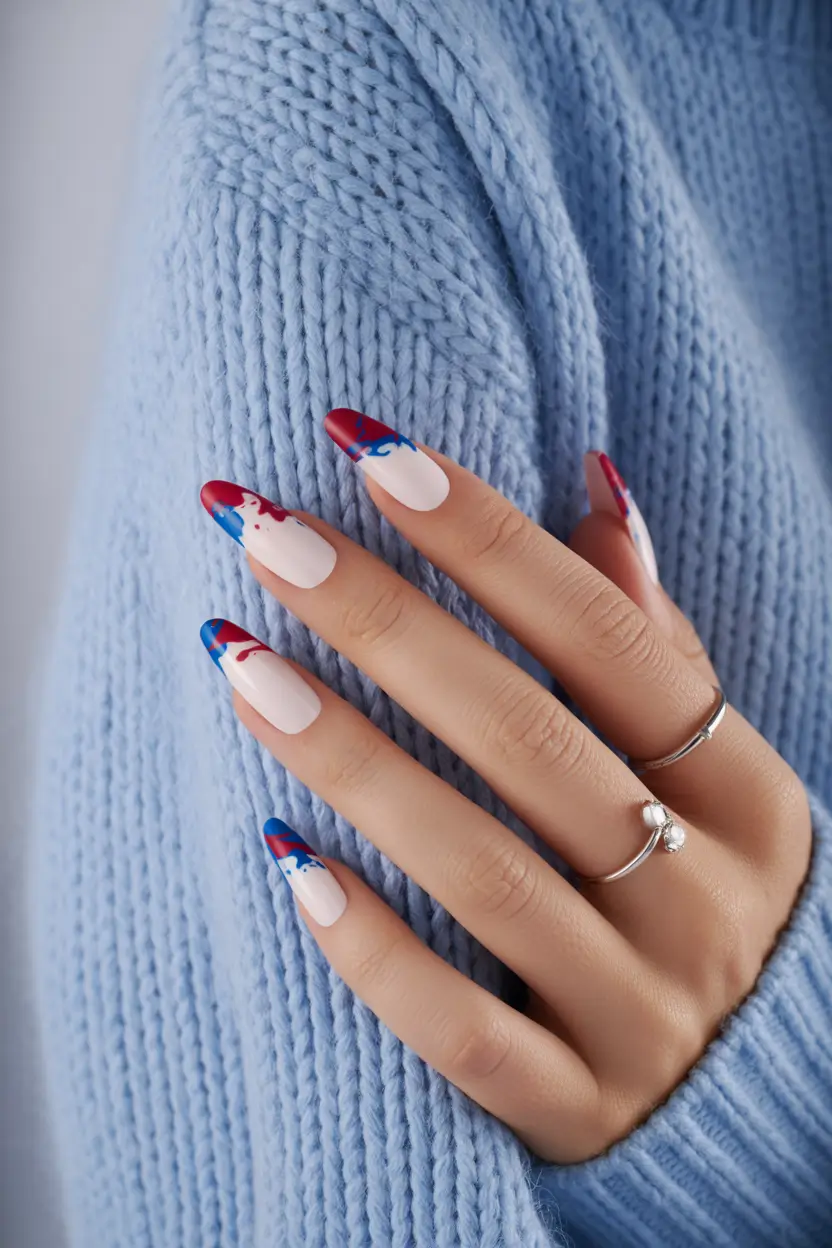 Inspired Nail Designs for July 4th 2025 Paint-Splash French: Modern Meets Abstract