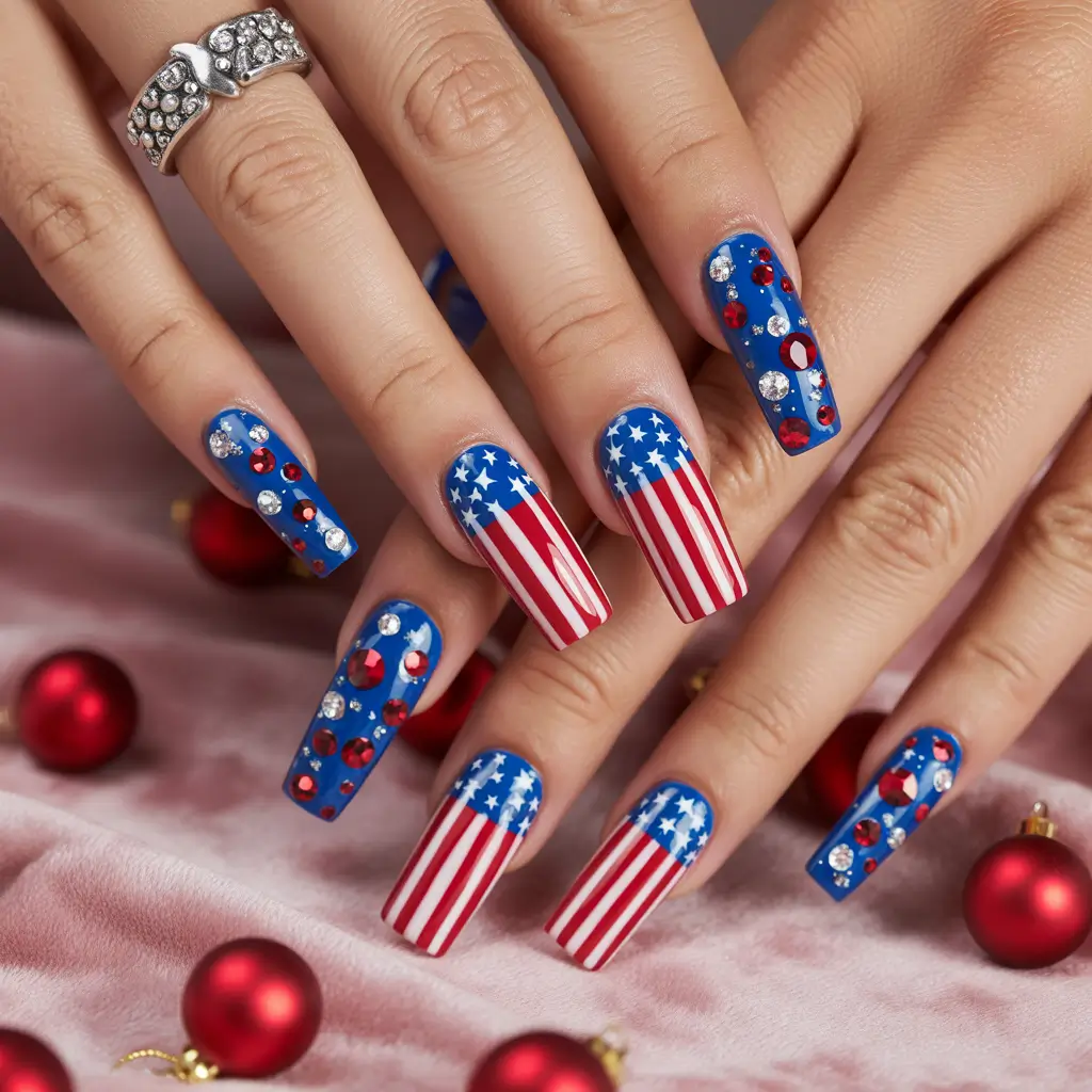 Inspired Nail Designs for July 4th 2025 - Stars, Stripes & a Rhinestone Statement